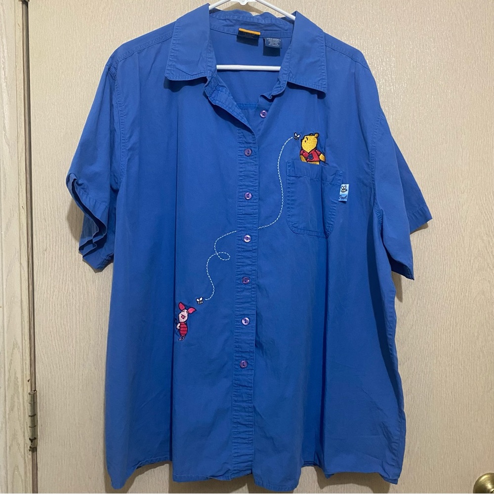 Blue Button Down Blouse with Embroidered Details - Disney Pooh - Size 26-28